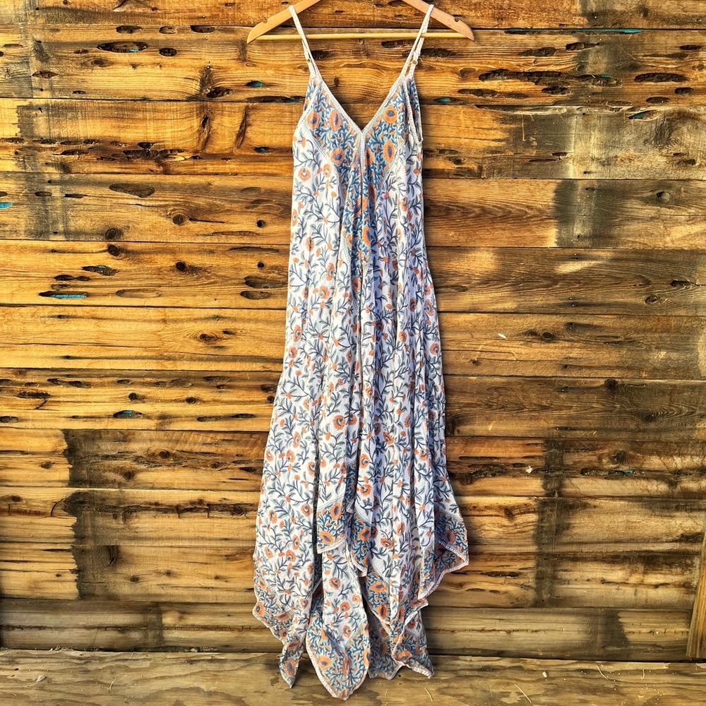 INDIA HICKS | Blue and Orange Floral Maxi Dress S/M